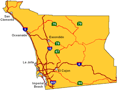 SDG&E Service Territory Map of a portion of California